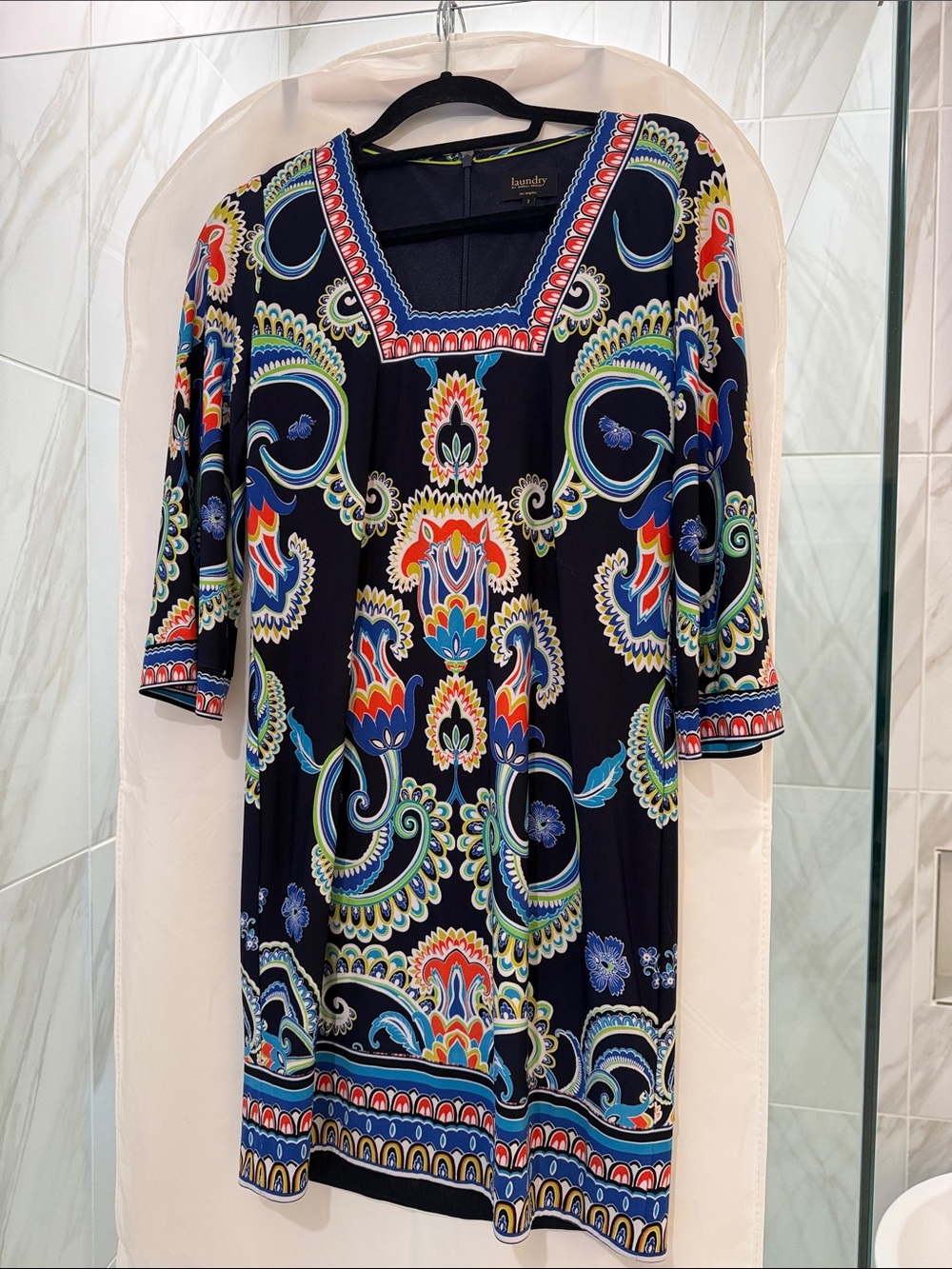 Laundry By Shelli Segal Black Multicolor Paisley-Print Square-Neck Tunic